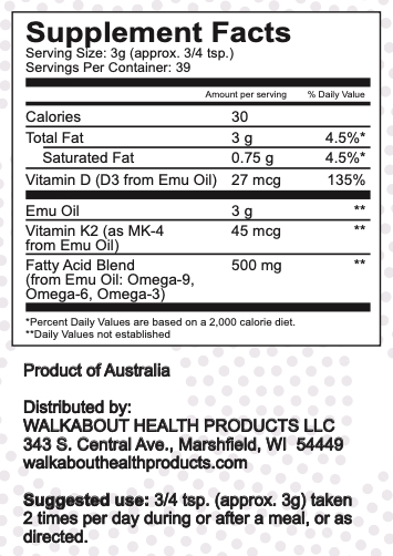 WALKABOUT AUSTRALIAN EMU OIL 4 FL. OZ.